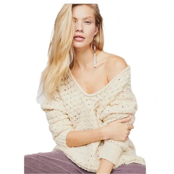 Free People Sweaters - Free People Crashing Waves Pullover Sweater Cream Medium